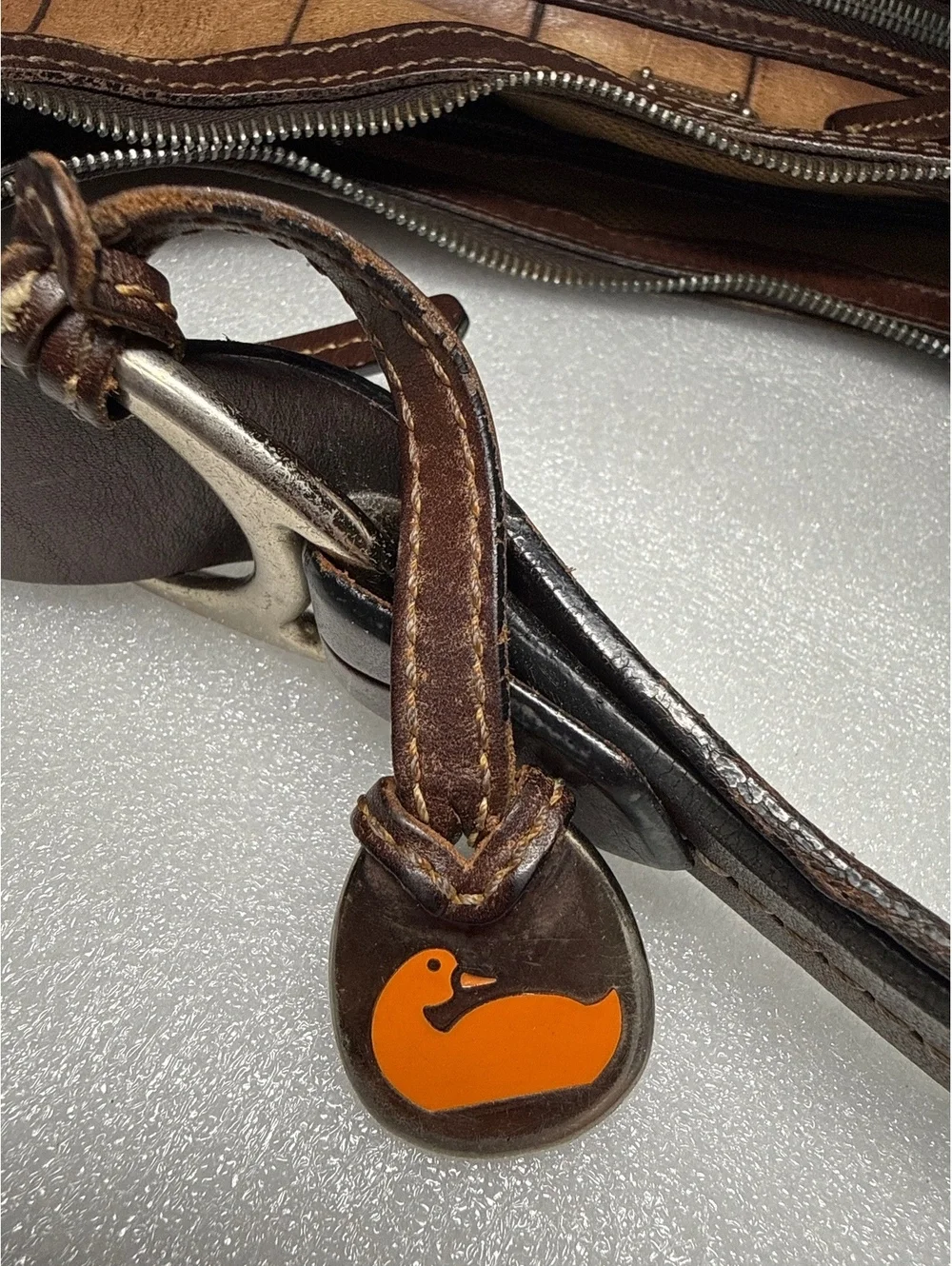 Vintage Dooney & Bourke Croco Embossed Leather Hobo Shoulder Bag Brown